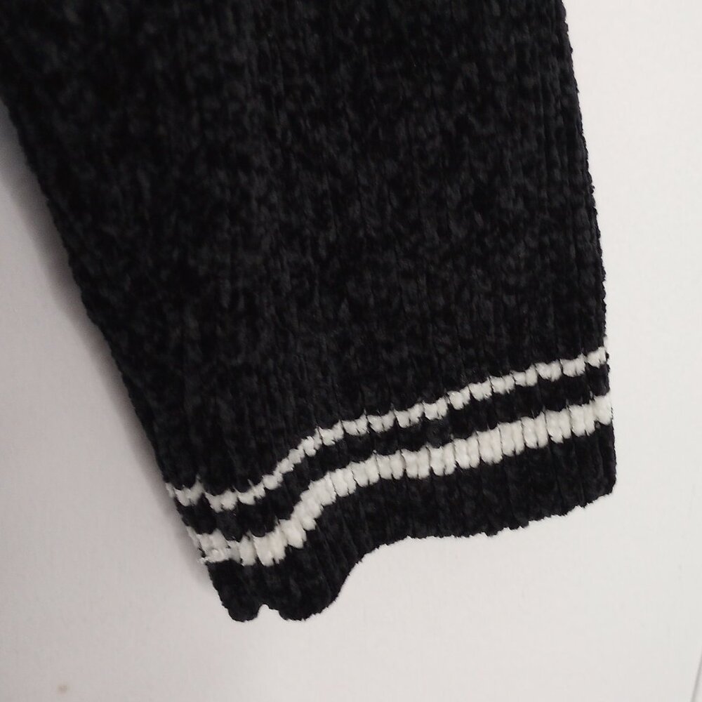 Rachel Zoe Black with White Trim Chenille Turtleneck Cowl Sweater - Picture 5 of 8